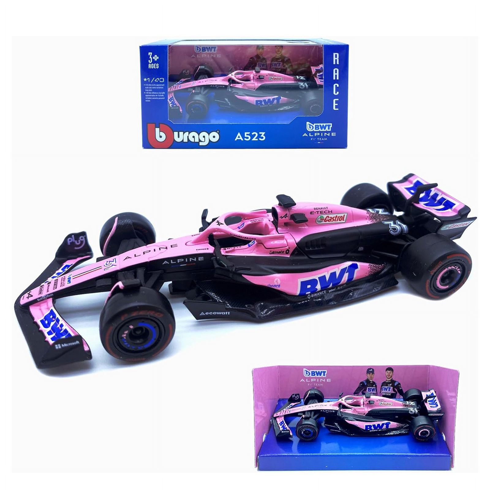1:43 Aston Martin AMR23 Mercedes W14 Red Bull RB19 Miami GP Ferrari SF23 Alpine A523 F1 Model Formula Car Static Racing A523-31 Pink