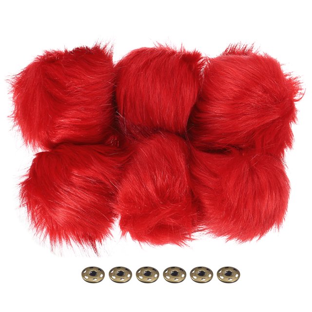 Unique Bargains Fluffy Soft Faux Fur Pom Poms for Hats with Snap Button, Red 6Pack
