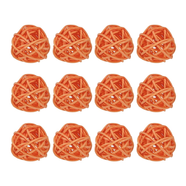 Unique Bargains 12 Pcs Wicker Rattan Balls Decorative Balls 1.2Inch for Vase Fillers ,Wedding ,Party ,Orange