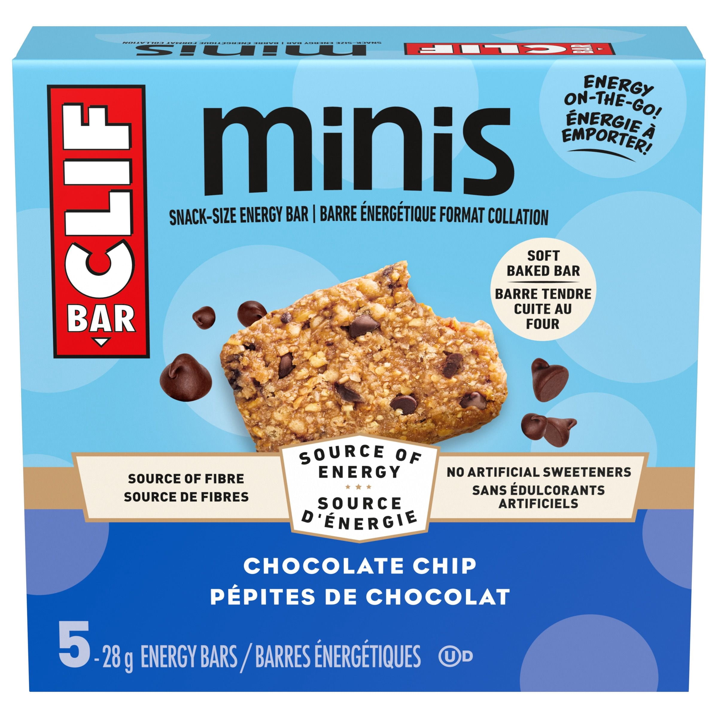 CLIF BAR Minis, Barres Énergétiques Format Collation, Pépites de Chocolat, Source de Fibres, Sans Édulcorants Artificiels, 70 % d'Ingrédients Biologiques