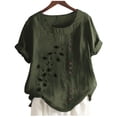 thumbnail image 5 of Dealovy Cotton Linen Tops for Women Crew Neck Short Sleeve Floral Embroidered T-Shirts Plus Size Tees, 5 of 5