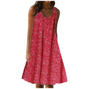 Flowy Summer Dress for Women Womens Summer Print Dress Short Sleeve Crew-Neck Loose Dress Beach Dress Sun Dress Ruffled Flowy Midi Dress