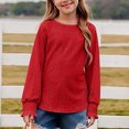 thumbnail image 2 of MeetoTime Chemises à Manches Longues Ajourées pour Filles de 4 à 16 Ans, Blouse Unie à Col Rond avec Poignets à Volants, 2 of 7