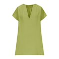 thumbnail image 4 of Amzcrzy Robes pour Femmes Grande Taille Robes P-5TG Tendance Couleur Unie Robes d'Été pour Femmes Col en V Manches Courtes Robe d'Été Décontractée Plissée Surdimensionnée Mini-Robe, 4 of 8