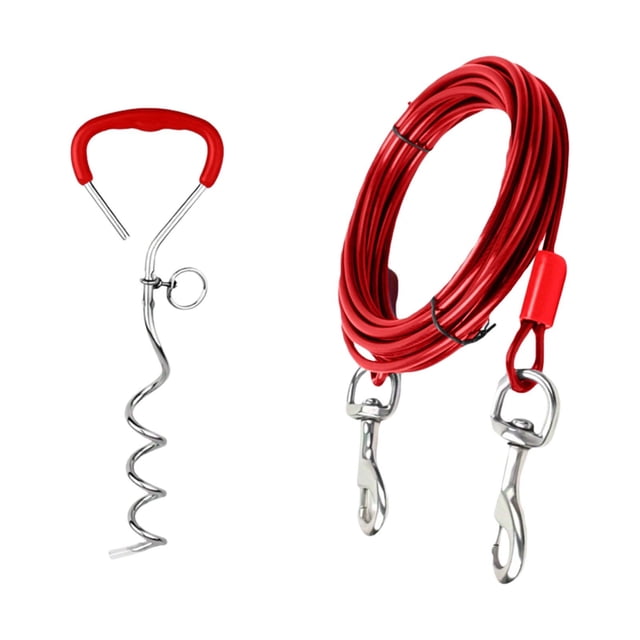 Dog Tie Out Stake Kit Heavy Duty Metal Pet Ground Small Medium Dogs Outdoor Training Pull Tether