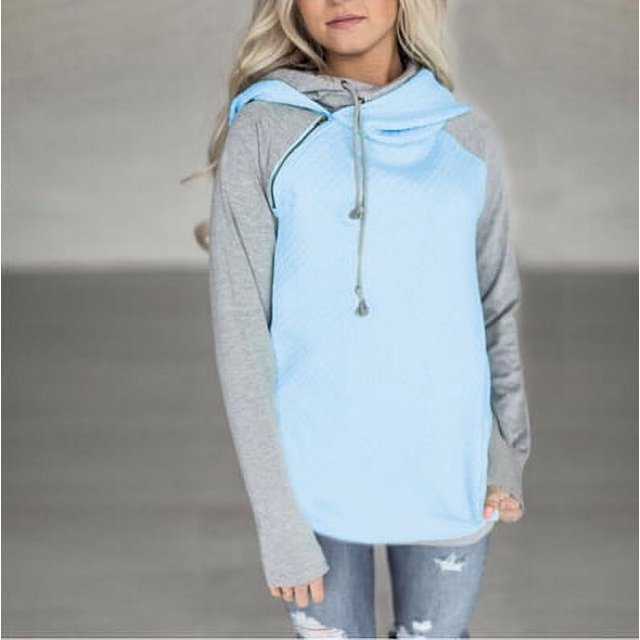 Chandail à Capuche pour Femmes Manches Longues Couleur Épissée Chandail Décontracté avec Poches