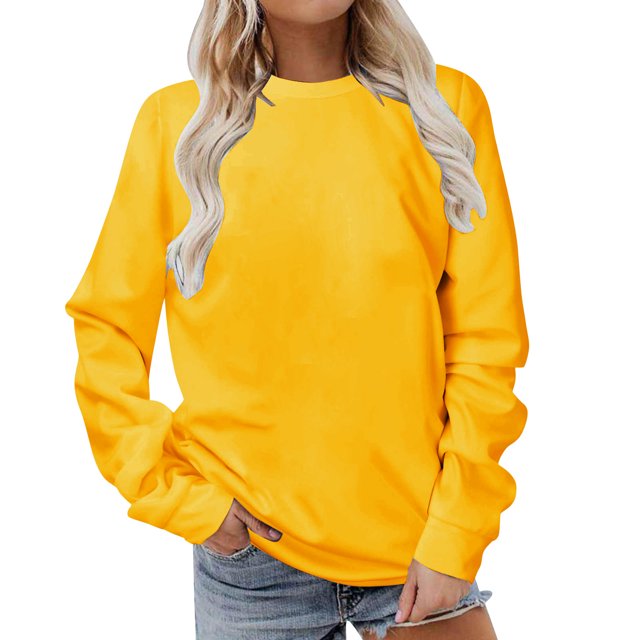 Chemise à Manches Longues pour Femmes, Chemises Décontractées, Couleur Unie, Col Rond, Chandail en Molleton, Chandail Tunique, Hauts à Manches Longues pour Femmes