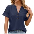 thumbnail image 1 of RKSTN Womens Tops 2024 Fashion Casual Short Sleeve V Neck Tops Loose Plus Size Solid Color Mesh Breathable Temperament Tops, 1 of 5