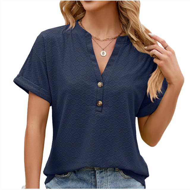 RKSTN Womens Tops 2024 Fashion Casual Short Sleeve V Neck Tops Loose Plus Size Solid Color Mesh Breathable Temperament Tops