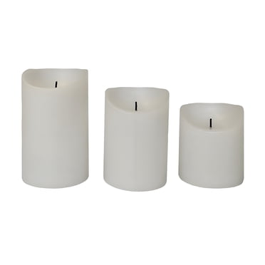 Mainstays White Rechargeable Flameless LED Pillar Candles,Various Sizes, 3 pack