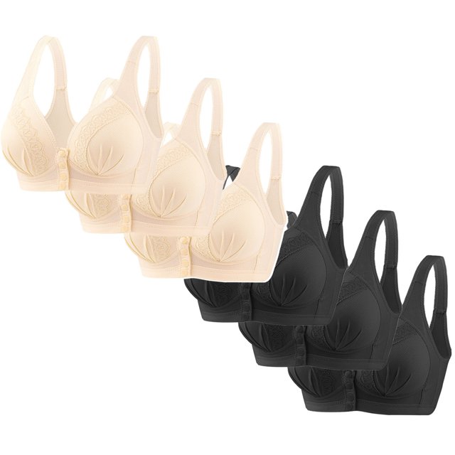 FAIWAD 6 Pack Bras for Women Front Closure Button No Underwire Everyday Bralettes Pregnant Plus Size Breathable Daily Bras