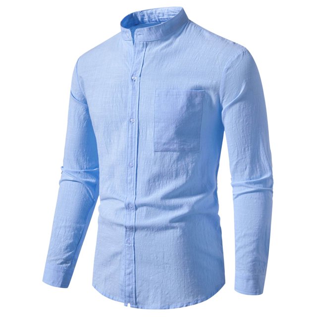2025 New Men's Solid Color Cotton Linen Long Sleeve Shirt