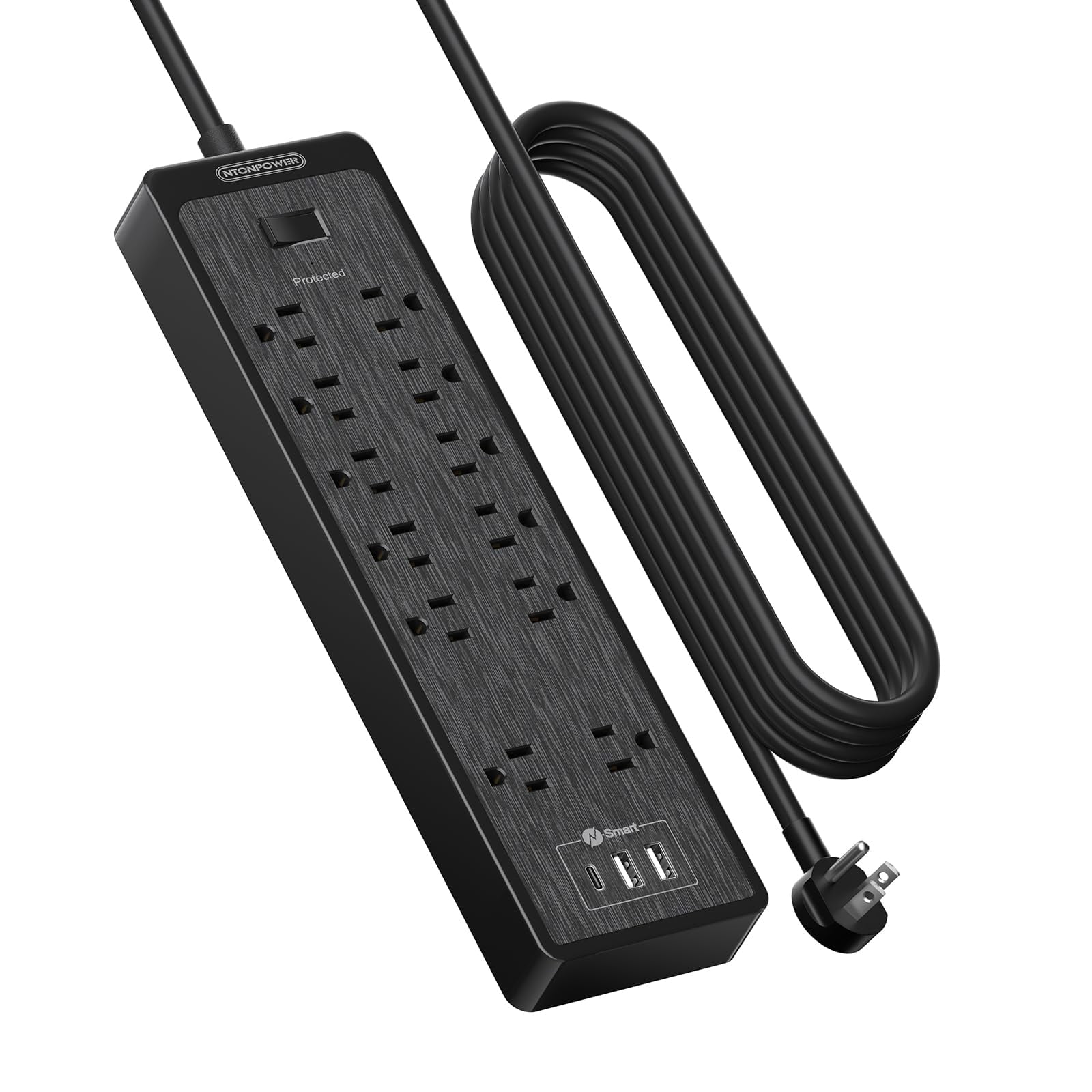 NTONPOWER 15 ft Extension Cord, Flat Plug Surge Protector Power Strip with USB, 12 Outlets Surge Protector Wall Mount, 2100 Joules, 1875W, 15A Circuit Bre