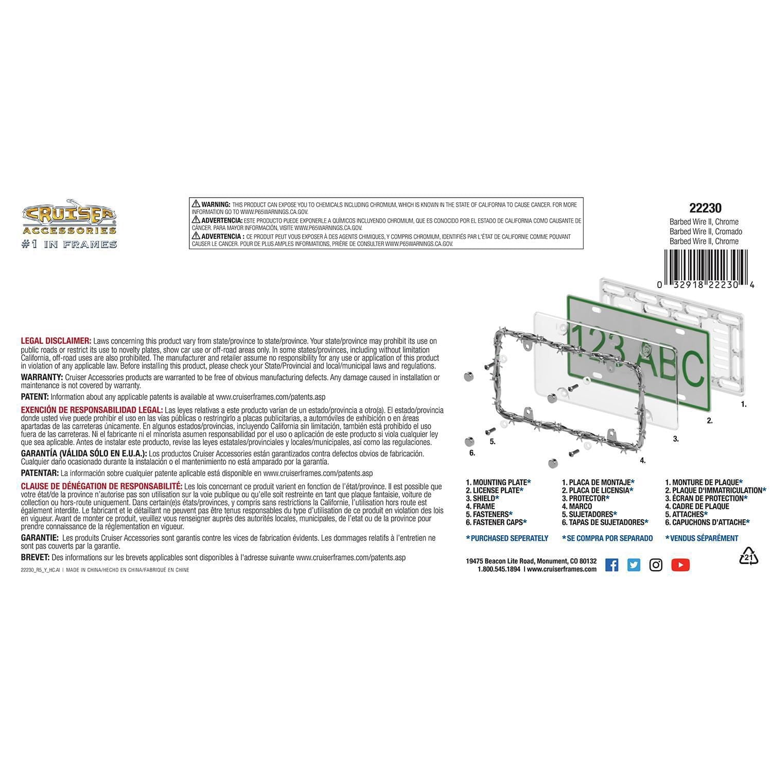 Cruiser Accessories Barbed Wire II, License Plate Frame
