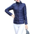 thumbnail image 2 of UKAP Ladies Puffer Jacket Solid Color Coat Stand Up Collar Down Jackets Packable Work Outwear Navy Blue 3XL, 2 of 3