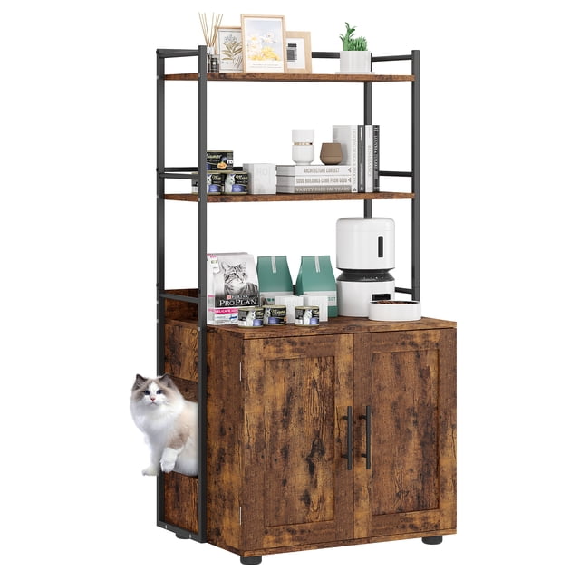 Bingirl Cat Litter Box Enclosure with Shelf Storage, 2-in-1 Hidden Cat Box with 3 Shelves