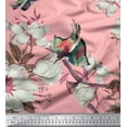 thumbnail image 1 of Soimoi Pink Poly Georgette Fabric Floral & Bird Printed Craft Fabric by the Yard 52 Inch Wide, 1 of 3