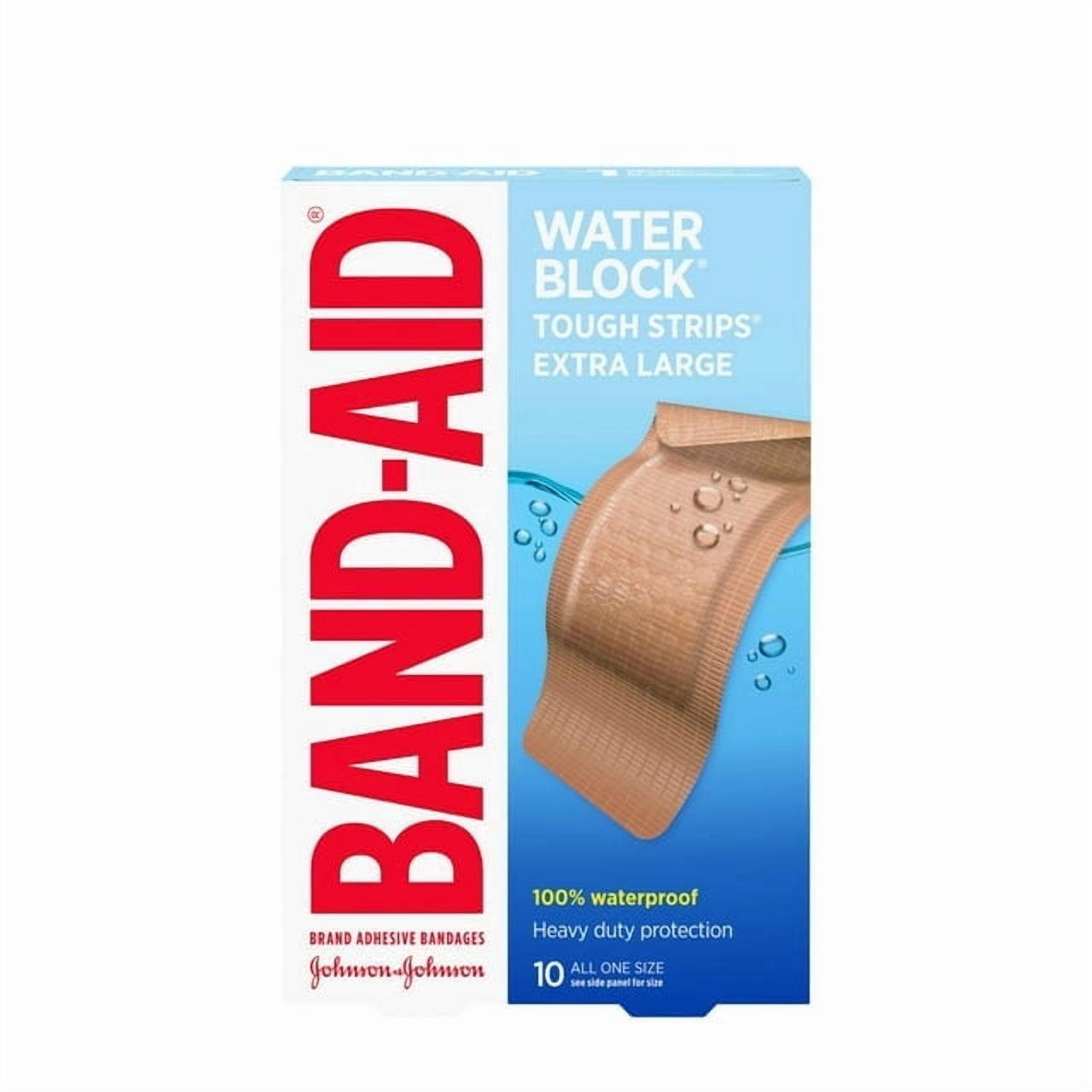 BAND-AID® Brand WATER BLOCK® TOUGH-STRIPS® Extra Large, Adhesive Bandages for Wound Care, Heavy duty Protection for Minor Cuts and Scrapes, 10 ct, 10 Count