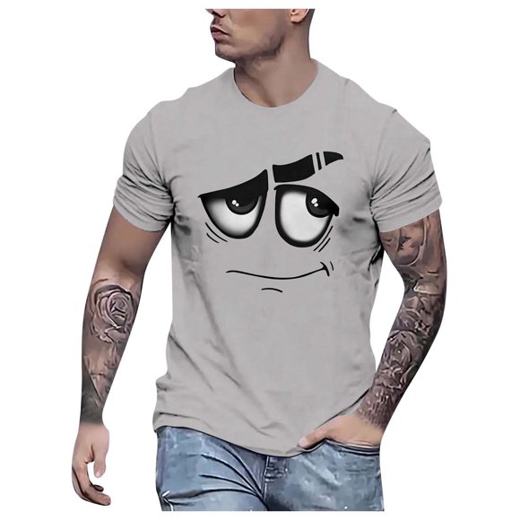 LUOGENLI Male T-shirts for Mens Men's T Shirt Fashion Printed Men's Short Sleeved T Shirt Mens T-shirts Graphic Tees Vintage Summer Clothes Light Gray M