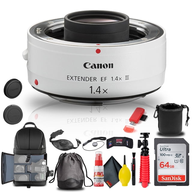 Canon Extender EF 1.4X III (4409B002) + Sac à Dos + Carte 64 Go + Pochette pour Objectif + Plus (Modèle International)