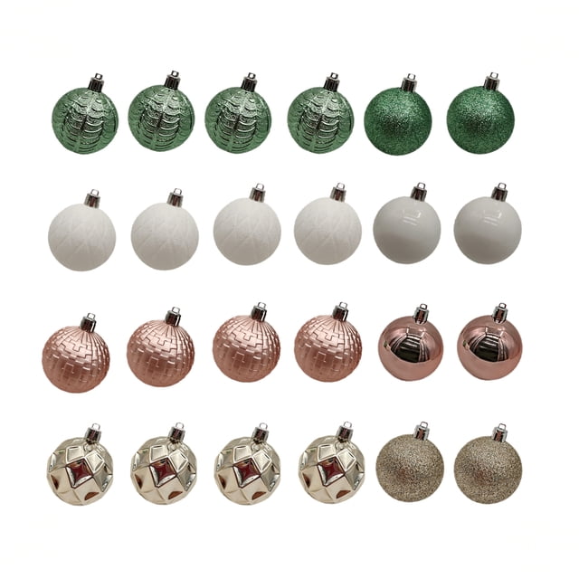 Holiday Time 24 Count Shatterproof Ornaments-White/Champagne/Blush/Light Green