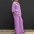 thumbnail image 2 of GDREDA Womens Cotton Linen Set 2 Piece Outfits Summer Button Down Shirt Wide Leg Pants Matching Sets Purple,XXL, 2 of 5