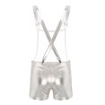 thumbnail image 4 of Men's Wide Shoulder Straps Shiny Metallic Bib Suspender Shorts Hotpants Silver XL, 4 of 7