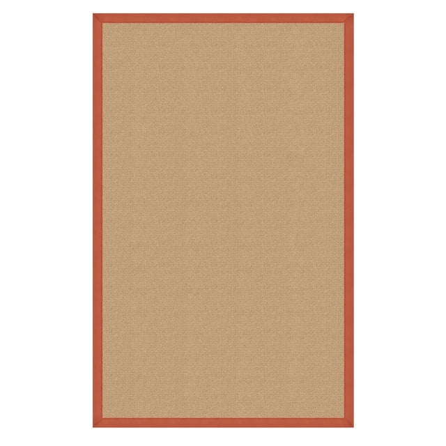 Tapis Athena en Sisal et Orange Brûlé 5 Pieds x 8 Pieds avec une surface en Laine beige Naturelle Ressemblant à une texture en Sisal et une Bordure de Lien en Coton Orange Brûlé, Tufté et Cousu à la Main aux É.-U., Convient aux Petits Espaces Assis Ou à la Superposition dans les Pièces de Transition.