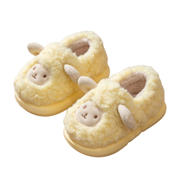 Pantoufles pour Tout-Petits, Pantoufles Chaudes et Duveteuses pour Filles, Sandales d'Intérieur Souples, Tout-Petits Enfants, Chaussures d'Hiver Confortables pour la Maison, Motif Mouton, Pantoufles pour Enfants, Jaune, 3 à 3,5 Ans