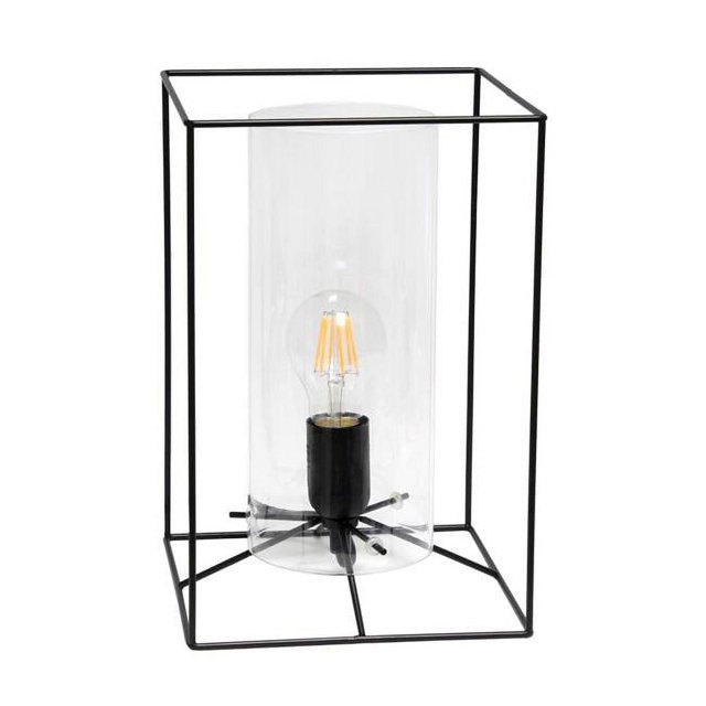 Lalia Home Black Framed Table Lamp with Clear Cylinder Glass Shade, Large