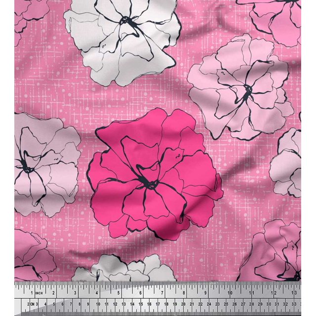 Soimoi Moss Georgette Fabric Carnation Floral Printed Fabric 1 Yard 42 Inch Wide
