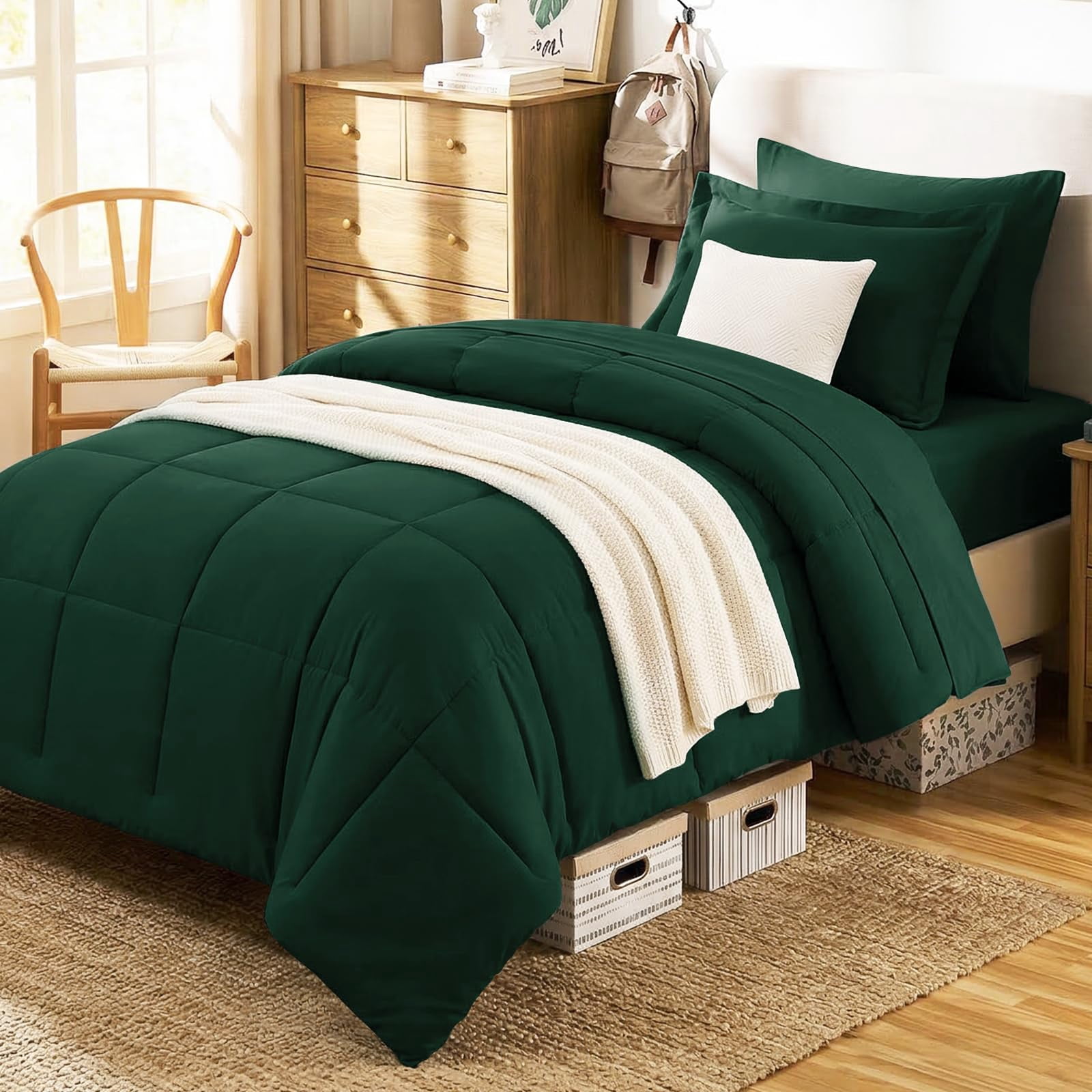 CozyLux Twin XL Comforter Set Emerald Green - 5 Pieces Twin XL Bed in a Bag Set Soft Bedding Sets Bed Set Extra Long for All Season with Comforter Flat Sheets Fitted Sheet Pillowcase &Pillow Sham