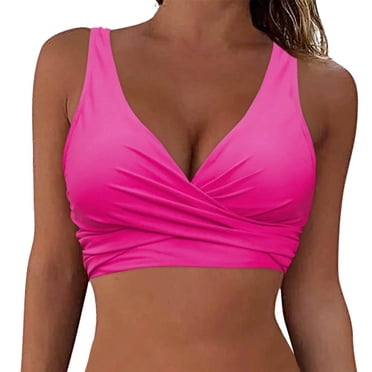 JUNWELL Bikini Top for Women Sexy V Neck Crisscross Underwire Bikini Tank Top Push Up Full Coverages Swimsuit Top Bathing Suits