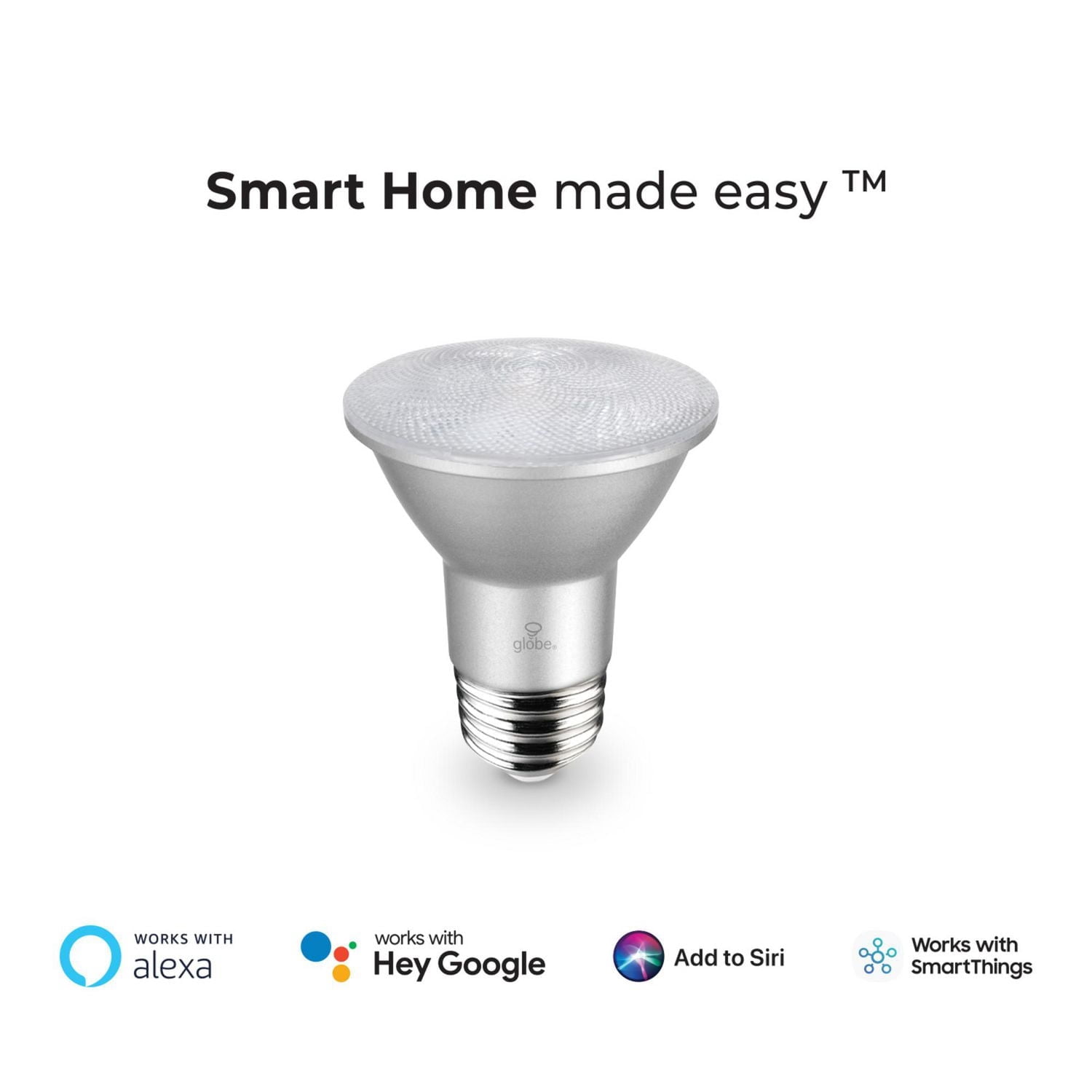 Globe Electric Smart RGB Tunable Voice Activated PAR20 E26 Base LED Light Bulb, Energy Star