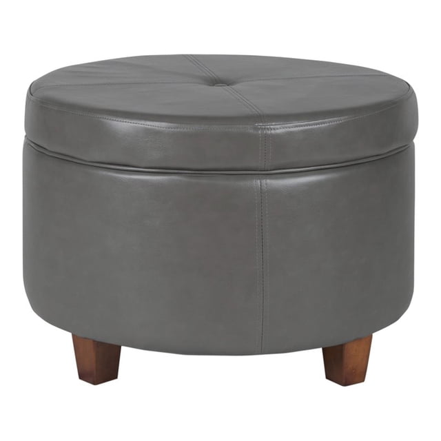 HomePop Grand Pouf de Rangement en Similicuir, Gris an