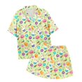 thumbnail image 3 of Ensemble de Pyjama en Soie pour Filles Imprimé Manches Courtes à Boutons Ensemble de Tenue d'Intérieur Ensemble de Pyjama Décontracté pour Filles Pyjama pour Tout-Petit Garçon Pyjamas Garçons Filles Mode, 3 of 3