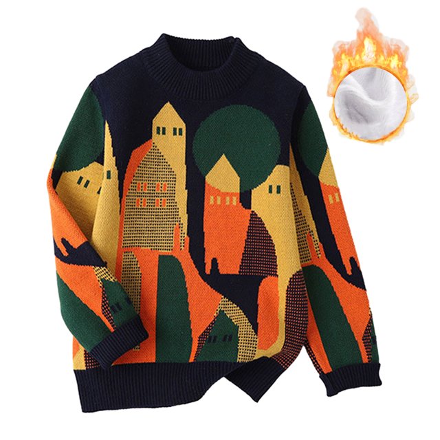 QUDDERR Pull-Over pour Filles et Garçons 2-13T, Col Rond, Tricot en Polaire, Épais, Automne Hiver