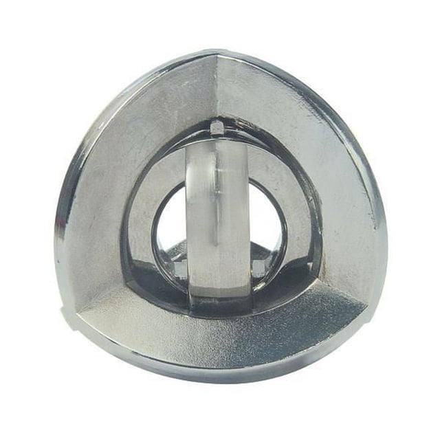 Hanayama Equa Casse-Tête Casse-Tête Montrant une Vue de devant d'Un Casse-Tête 3D en Métal Coulé Argent avec Cadre Extérieur Triangulaire et Pièces Circulaires et Rectangulaires Emboîtables, Niveau Mensa 5 pour 12 Ans et Plus, Idéal pour les Amateurs de Casse-Têtes.