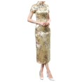 thumbnail image 1 of Robes pour Femmes Vintage Chinois Cheongsam Brodé Manches Courtes Longue Robe Traditionnelle Qipao Or TTG, 1 of 3