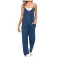 thumbnail image 1 of Summer Jumpsuits for Women Spaghetti Straps Casual Button V Neck Plain Cropped Pants Rompers Outfits with Pockets, 1 of 7