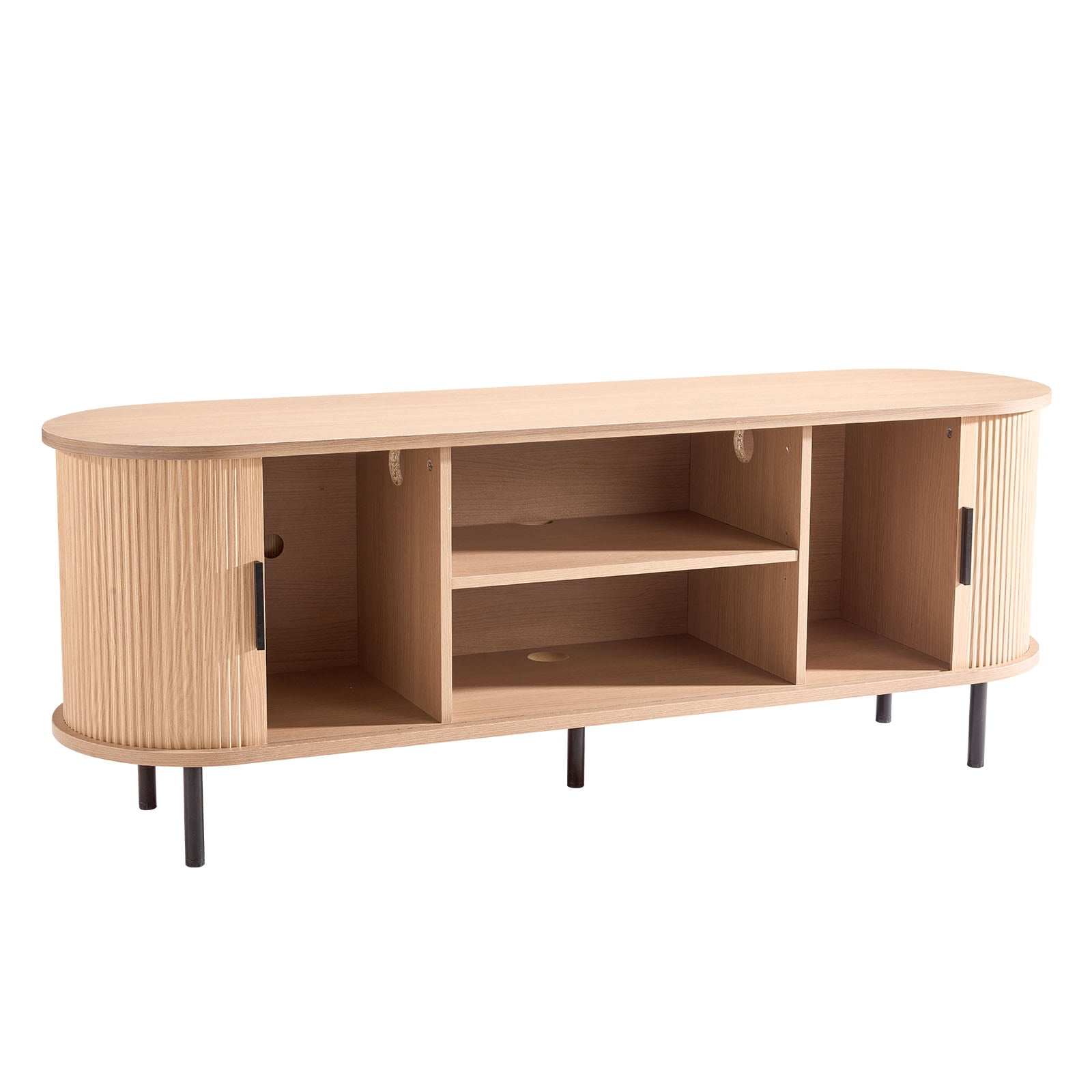KFFKFF TV Stand, Boho Entertainment Center for TVs up to 58 in, 350 lbs Load, TV Media Console Table with Adjustable Storage Shelves and Rolling Door