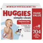Huggies Simply Clean Les bébés espiègles, UNSCENTED, 11 Boîtes à clins d'oeil, 704 Essuie-glaces