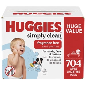Huggies Simply Clean Les bébés espiègles, UNSCENTED, 11 Boîtes à clins d'oeil, 704 Essuie-glaces