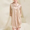 thumbnail image 4 of Besolor Chemise de Nuit en Satin pour Femme à Boutons, Robe Chemise à Manches 3/4, Décontractée et Confortable, Pyjama de Nuit, 4 of 4