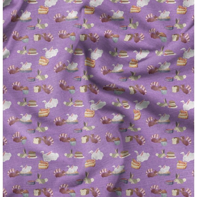 Soimoi Purple Satin Silk Fabric Rabbit Animal Print Fabric by the Yard 42 Inch Wide