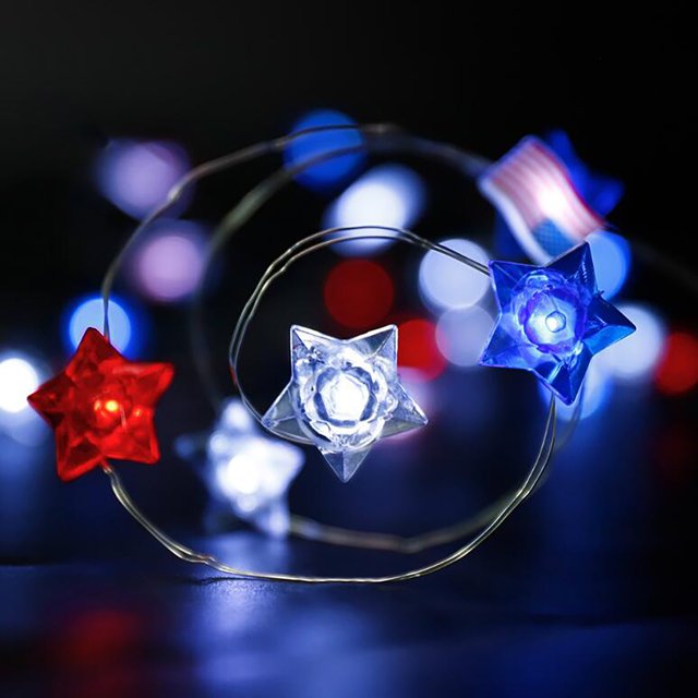 EGNMCR Red White And Blue Lights Remote Control String Plug In Indoor Outdoor String Lights, I For Any Patriotic Decorations & Independence Day Decorations, 9.84 F, Gift