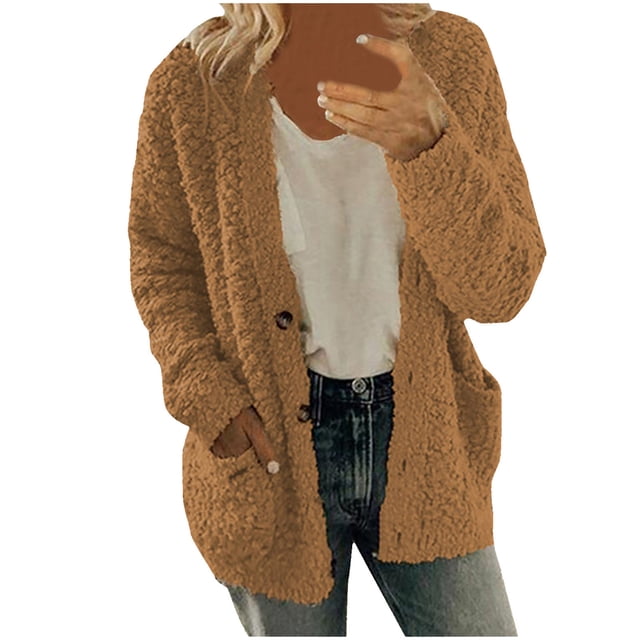 Women's Casual Plus Size Cardigan Coat with Pockets and Button Front for Outdoor Comfort