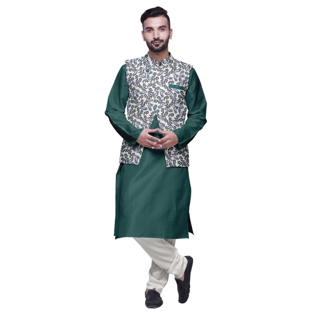 Atasi Solid Kurta Churidar With Printed Jecket Set For Mens Summer Party Wear