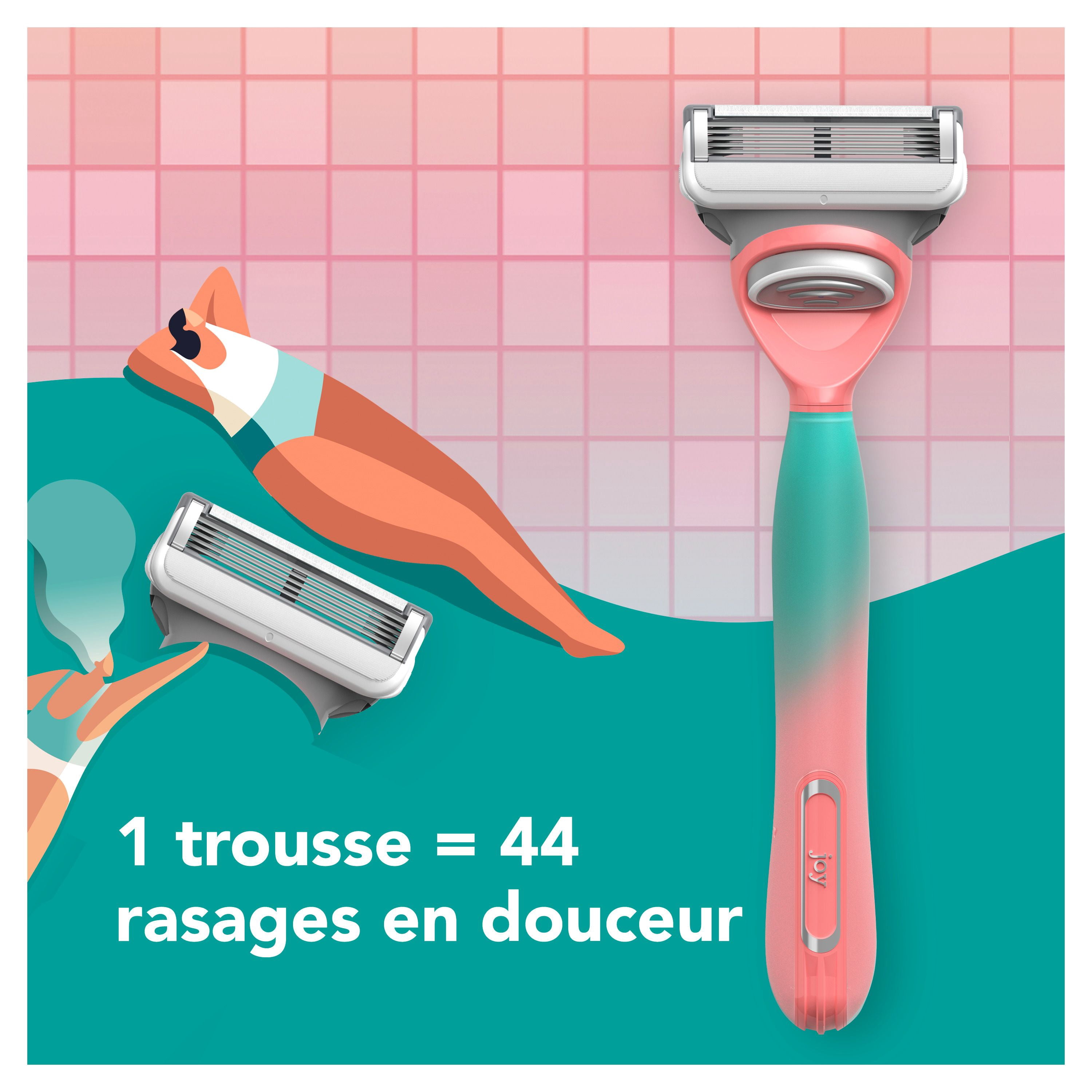 joy Rasoir pour Femmes Qui Change de Couleur, Trousse de Rasage avec 1 Manche + 2 Cartouches de Lames