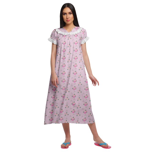Moomaya Chemise de Nuit en Coton Imprimée pour Femmes à Manches Courtes